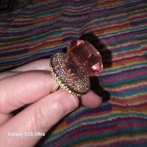 Betsey Johnson Pink Crystal Ring Pop Keychain/ Bag Charm with Gold Accents